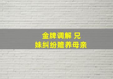 金牌调解 兄妹纠纷赡养母亲